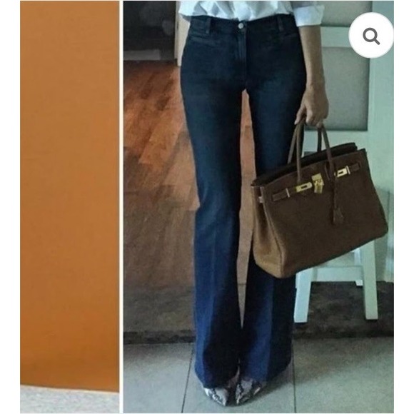 ANTHROPOLOGIE MiH Marrakesh Mid Rise Dark Blue Wash Kick Flare Jeans 28  Boho - Picture 6 of 13